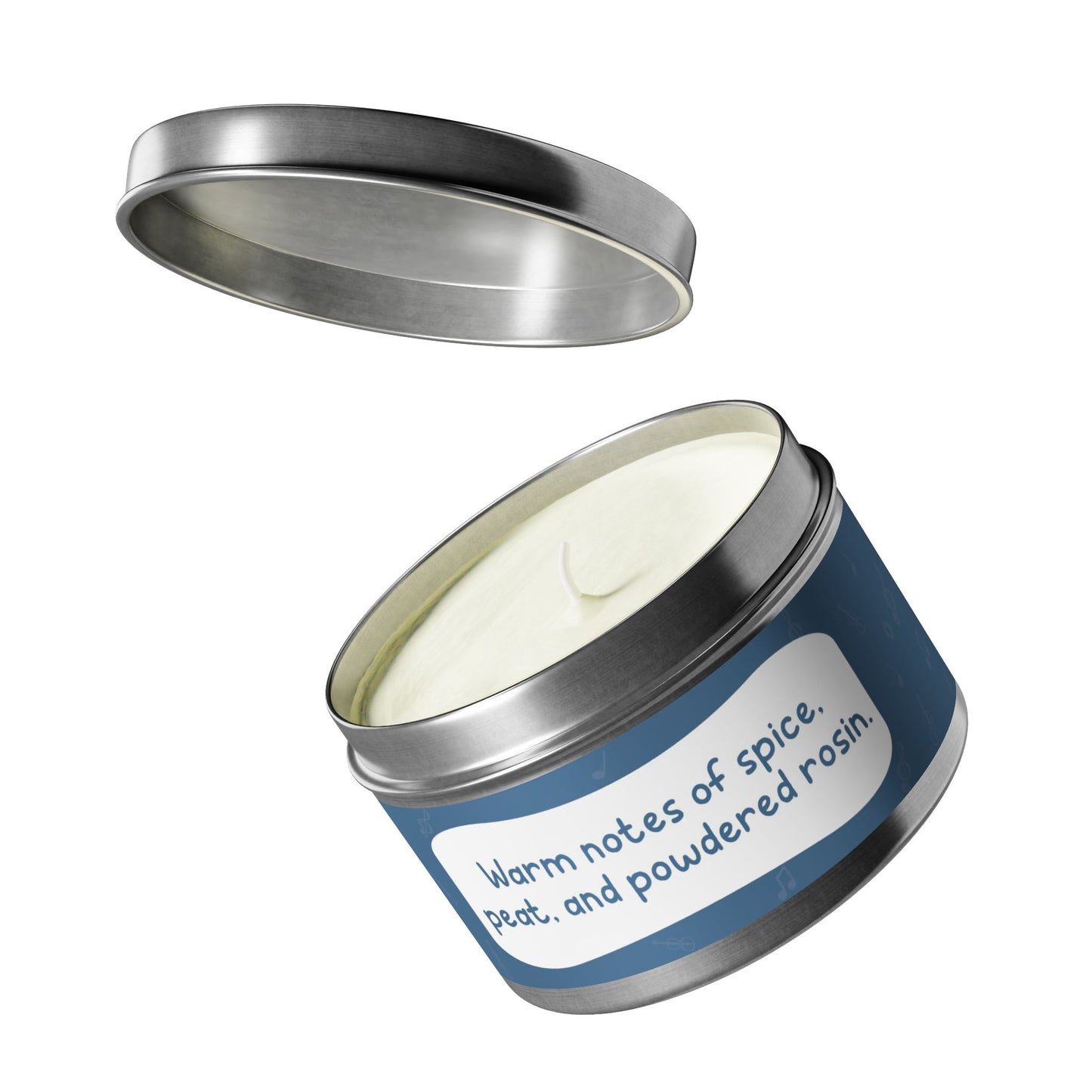 Warm notes of spice, peat, and powdered rosin-Tin Candle