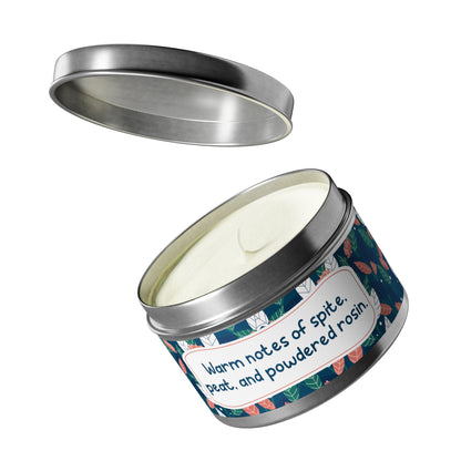Warm notes of spice, peat, and powdered rosin-Tin Candle- Summer edition
