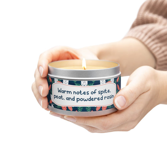 Warm notes of spice, peat, and powdered rosin-Tin Candle- Summer edition