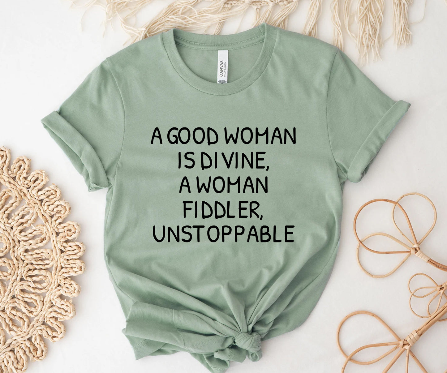 A good woman is divine, a woman fiddler, unstoppable Tshirt Printify