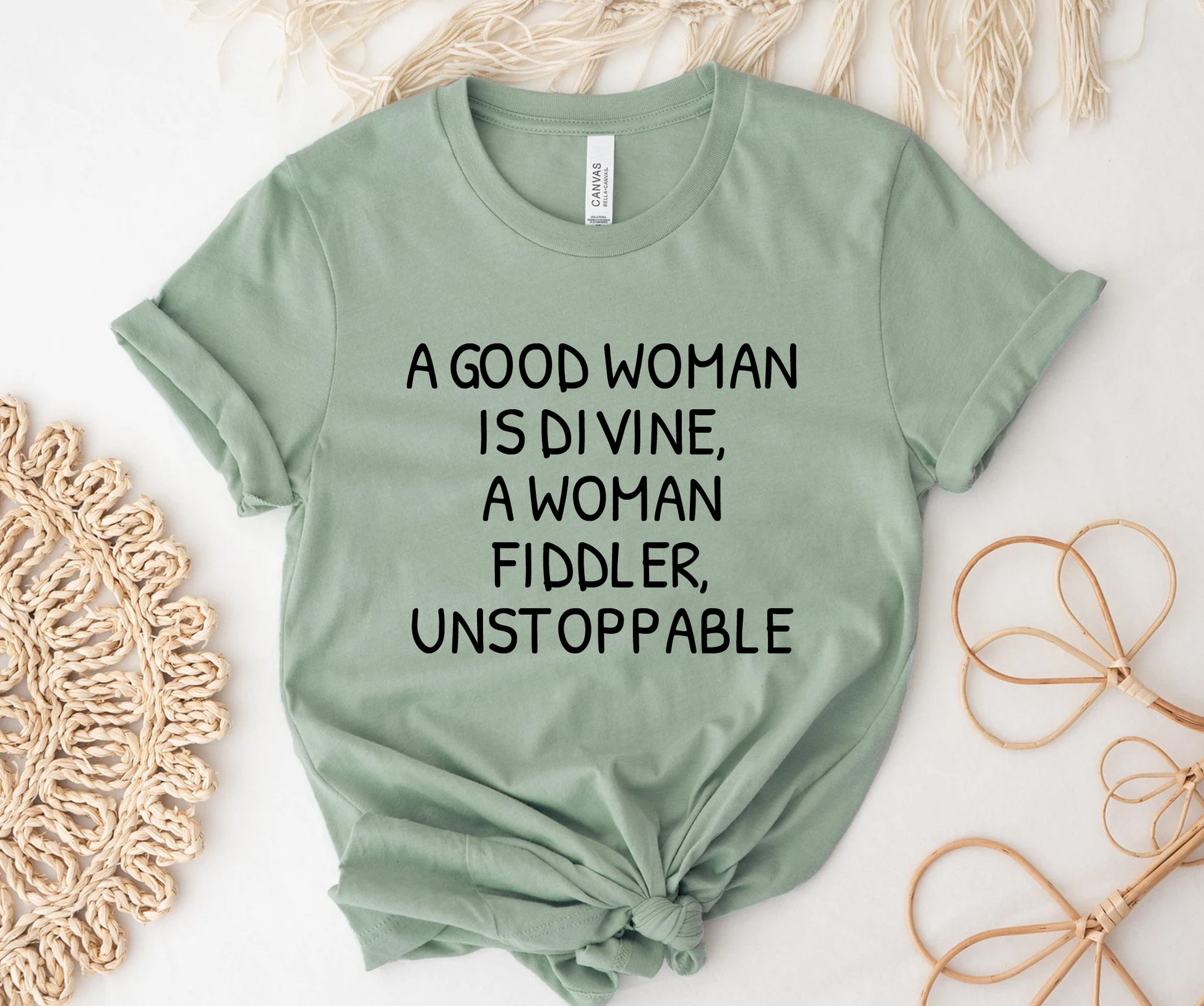 A good woman is divine, a woman fiddler, unstoppable Tshirt Printify